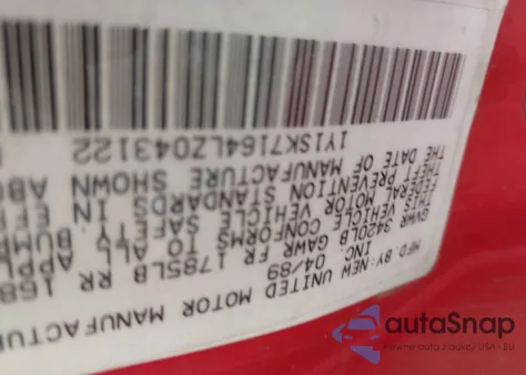 1990 Geo Prizm Lsi из США, поврежденный, VIN 1Y1SK7164LZ043122